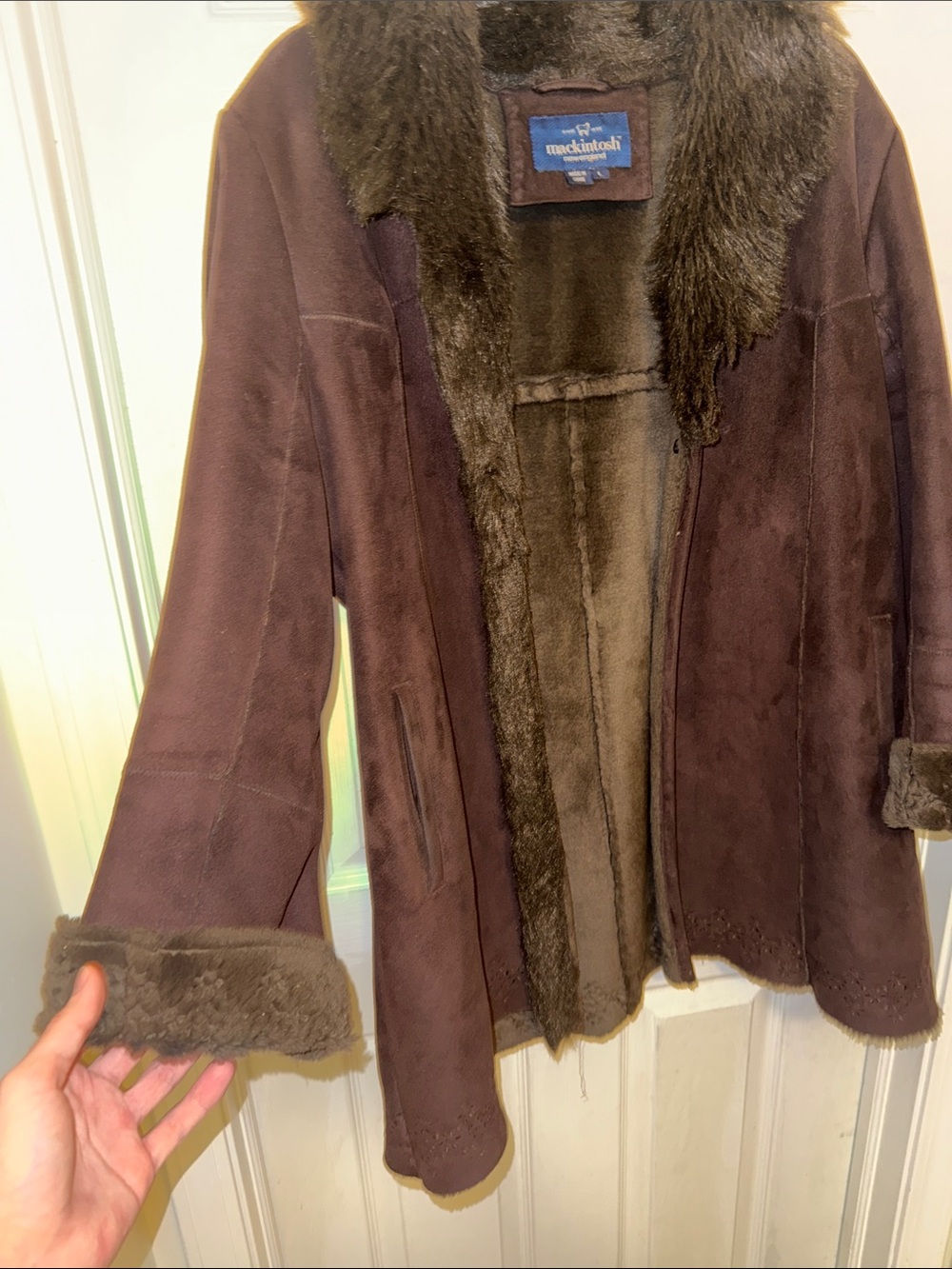 Brown Shearling Fur-Trim Coat/Jacket - Picture 4 of 7